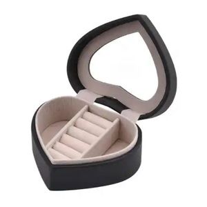 Black Faux Leather Heart Shape Jewelry Box